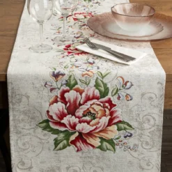 Bieżnik gobelinowy 40x140 czerwony kwiaty