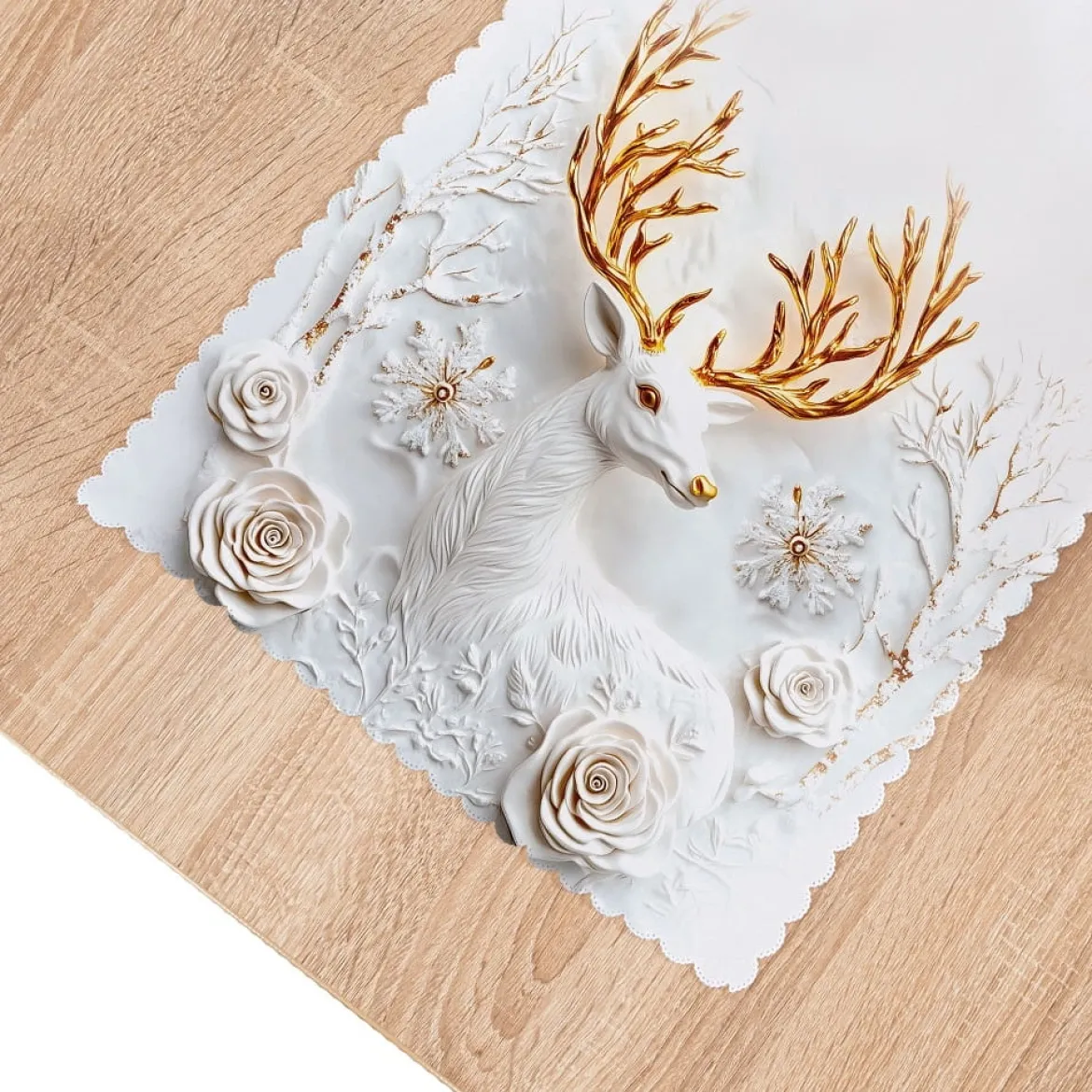 Bieżnik wodoodporny świąteczny 38x140 Jelonek z efektem 3d