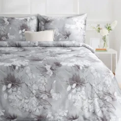 Ekskluzywna pościel Premium popielata 160x200 w jasne kwiaty