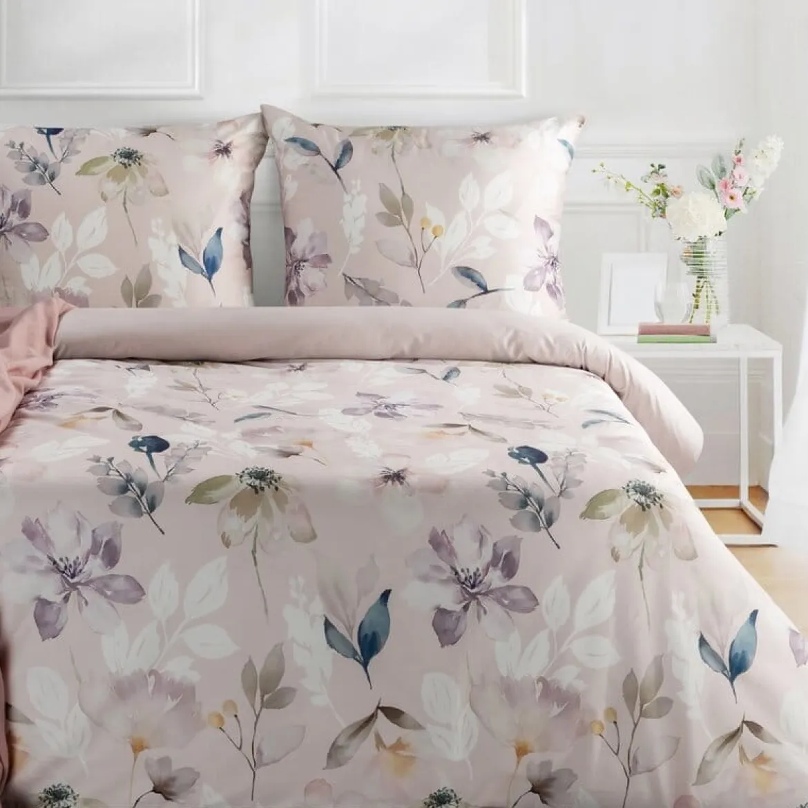 Ekskluzywna pościel Premium pudrowa 160x200 w kwiaty