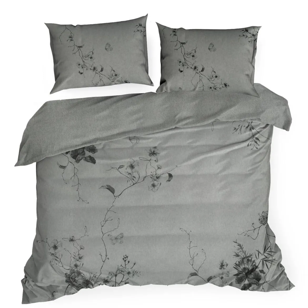 Ekskluzywna pościel Terra Collection popielata w kwiaty 160x200 Palermo