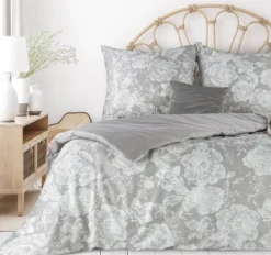 Ekskluzywna pościel Terra Collection popielata w kwiaty 160x200 Seville