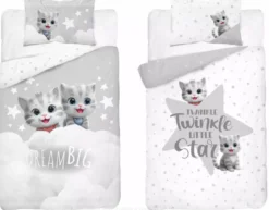 Komplet pościeli bawełnianej popielatej 90x120 Kotki