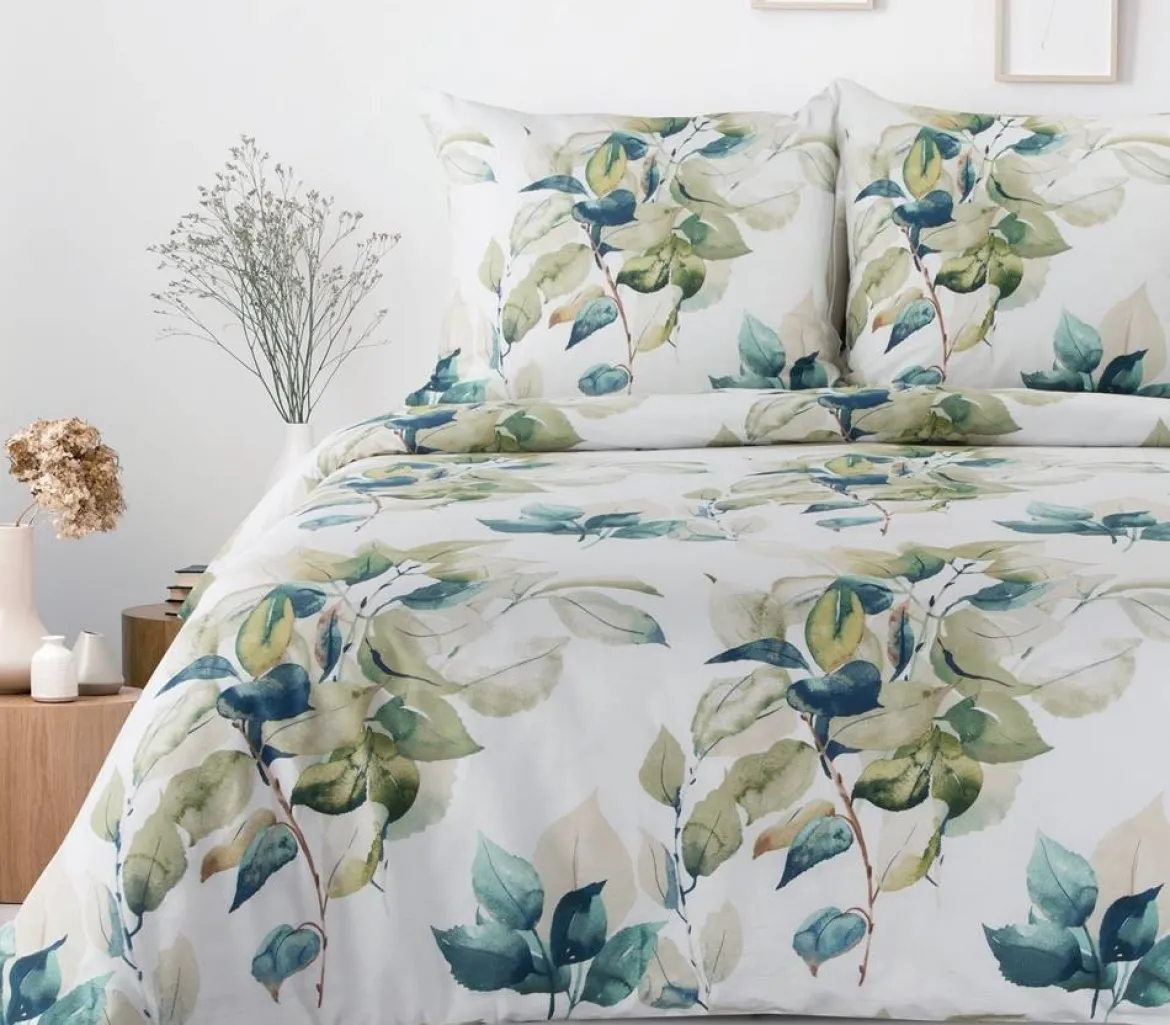 Komplet pościeli białej Sonia 100% bawełniana 160x200 w liście