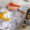Komplet pościeli dwustronnej popielatej 200x220 w drobną kratkę