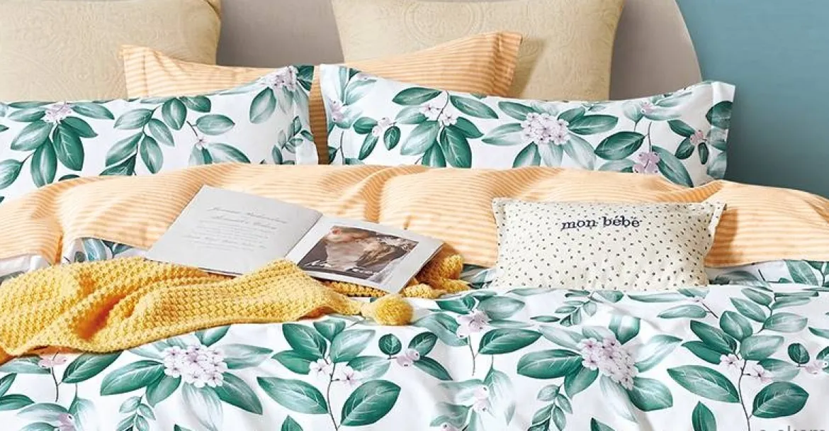 Komplet pościeli dwustronnej 180x200 liście i kwiaty