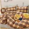 Komplet pościeli dwustronnej beżowo brązowej 180x200 w kratkę