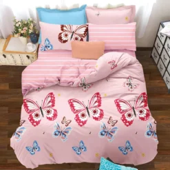 Komplet pościeli dwustronnej różowej 200x220 w motyle