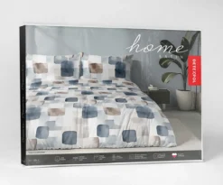 Komplet pościeli Home Satin z satyny bawełnianej 140x200 w geometryczną granatową mozaikę