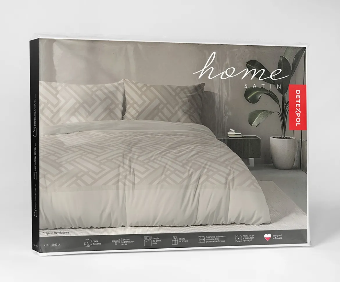 Komplet pościeli Home Satin z satyny bawełnianej beżowej 140x200 geometryczny wzór