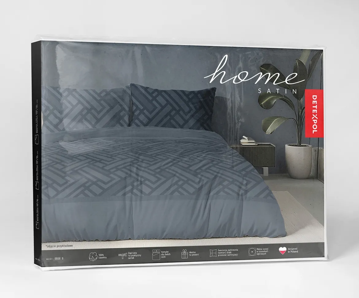 Komplet pościeli Home Satin z satyny bawełnianej granatowej 140x200 geometryczny wzór