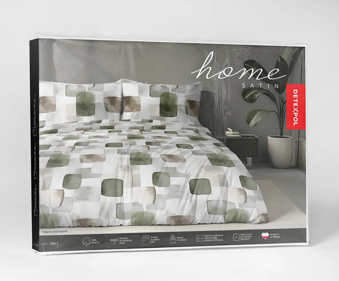 Komplet pościeli Home Satin z satyny bawełnianej 160x200 w geometryczną zieloną mozaikę