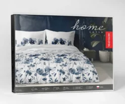 Komplet pościeli Home Satin z satyny bawełnianej 160x200 w granatowe kwiaty