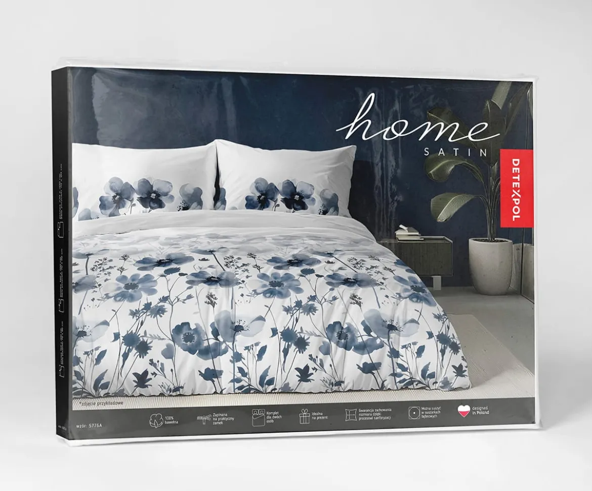 Komplet pościeli Home Satin z satyny bawełnianej 160x200 w granatowe kwiaty