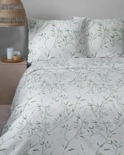 Komplet pościeli Home Satin z satyny bawełnianej 160x200 w zielone gałązki