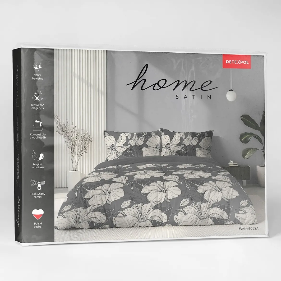 Komplet pościeli Home Satin z satyny bawełnianej 160x200 grafitowa w kwiaty