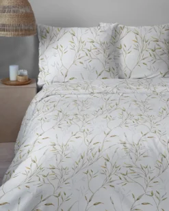 Komplet pościeli Home Satin z satyny bawełnianej 160x200 w zielono beżowe gałązki
