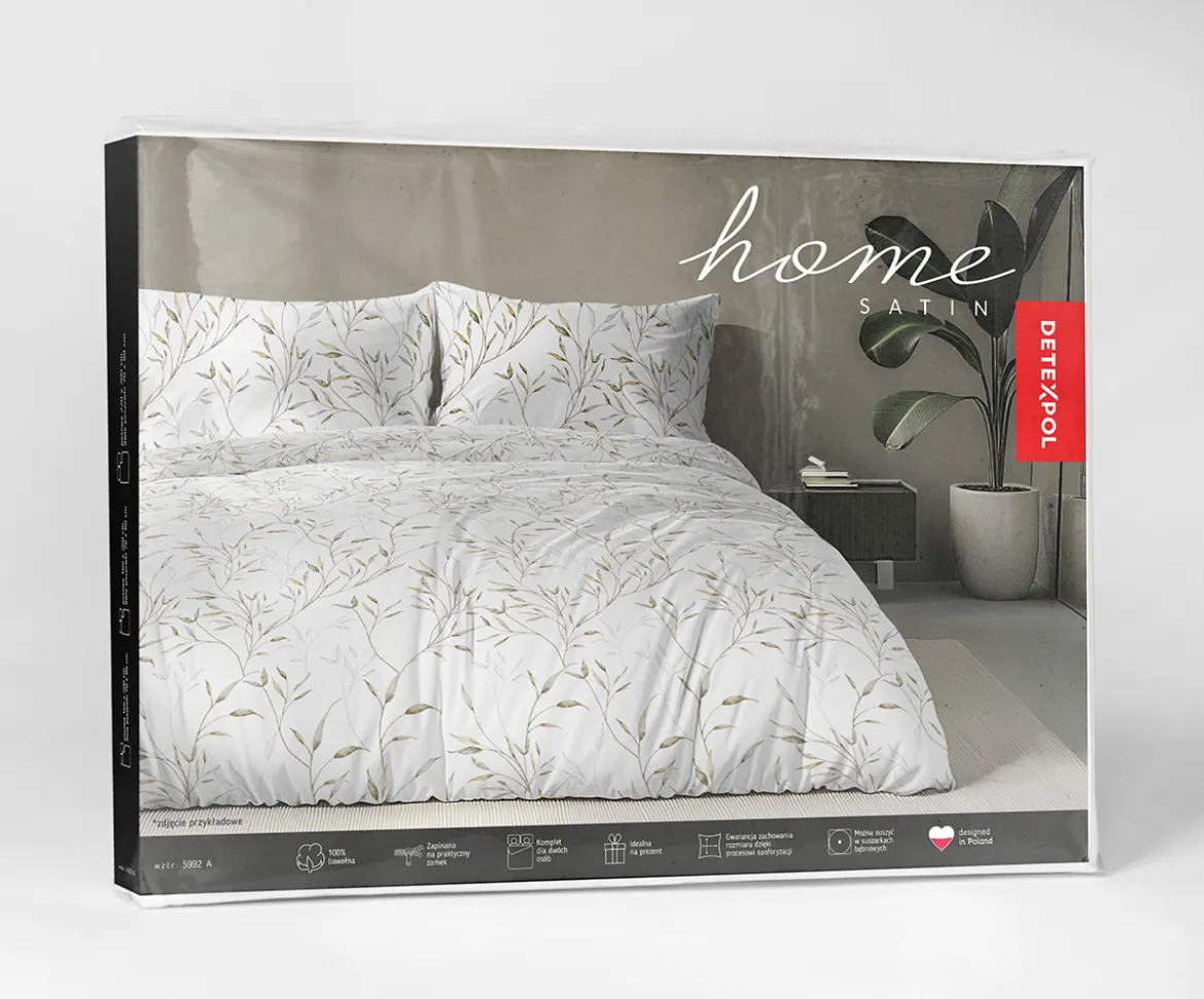 Komplet pościeli Home Satin z satyny bawełnianej 160x200 w zielono beżowe gałązki