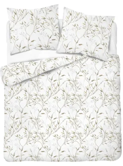 Komplet pościeli Home Satin z satyny bawełnianej 160x200 w zielono beżowe gałązki