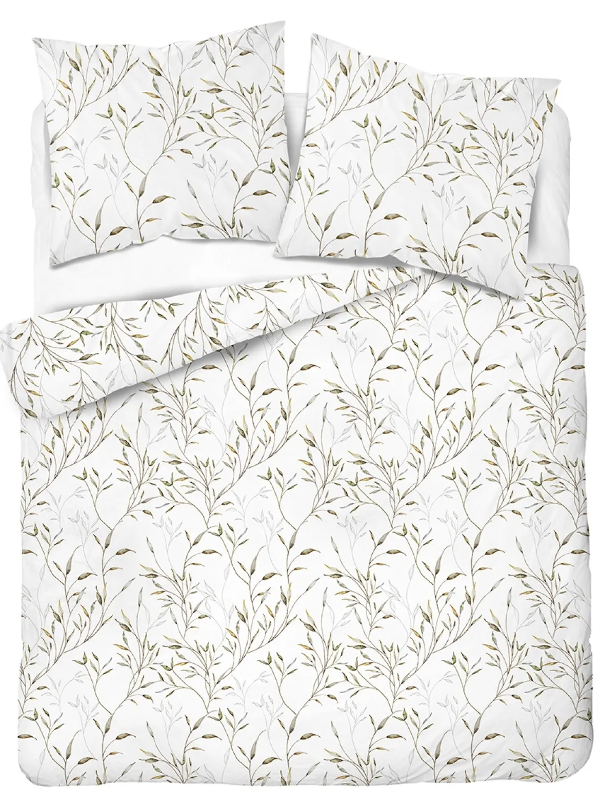 Komplet pościeli Home Satin z satyny bawełnianej 160x200 w zielono beżowe gałązki