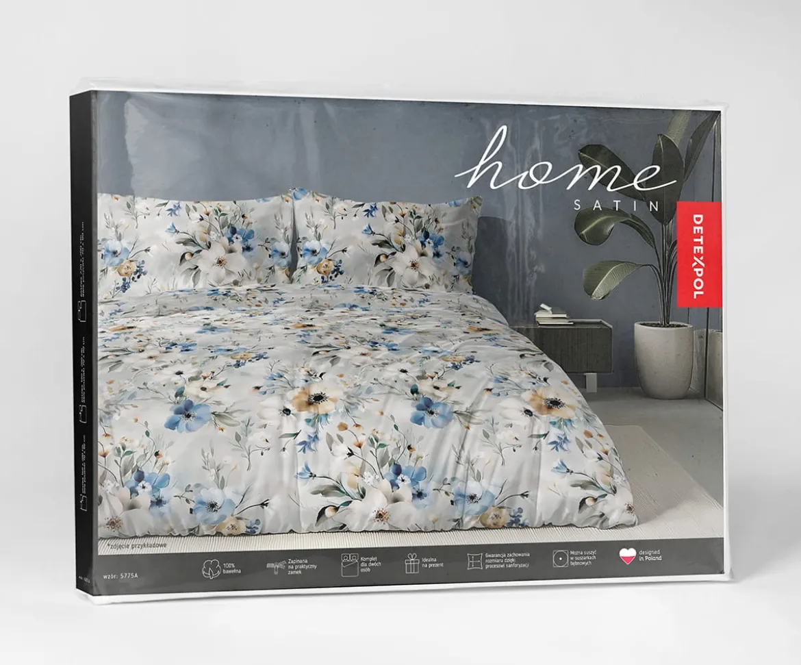 Komplet pościeli Home Satin z satyny bawełnianej 160x200 w akwarelowe kwiaty
