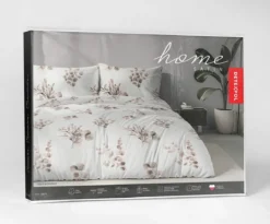Komplet pościeli Home Satin z satyny bawełnianej 160x200 w beżowe gałązki eukaliptusa
