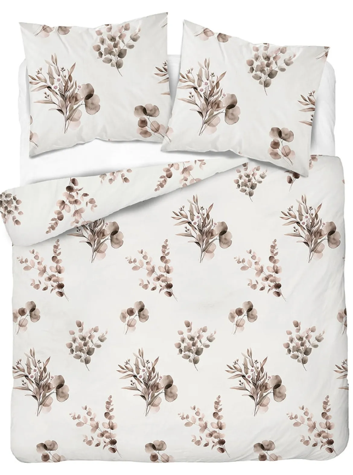 Komplet pościeli Home Satin z satyny bawełnianej 160x200 w beżowe gałązki eukaliptusa