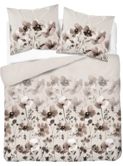 Komplet pościeli Home Satin z satyny bawełnianej 160x200 w ciemno beżowe kwiaty