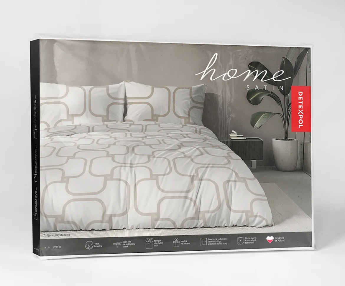 Komplet pościeli Home Satin z satyny bawełnianej beżowej 160x200 geometryczny wzór