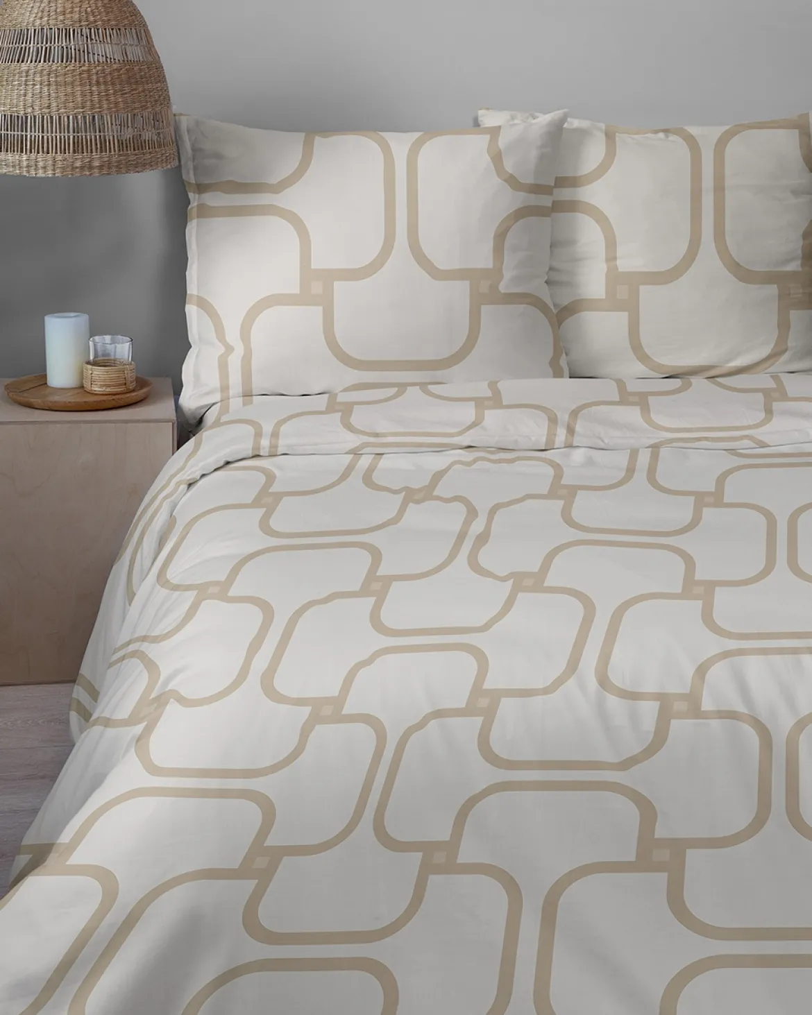 Komplet pościeli Home Satin z satyny bawełnianej beżowej 160x200 geometryczny wzór