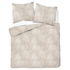Komplet pościeli Home Satin z satyny bawełnianej beżowej 160x200 w leśny wzór