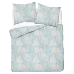 Komplet pościeli Home Satin z satyny bawełnianej jasnoniebieska 160x200 w leśny wzór