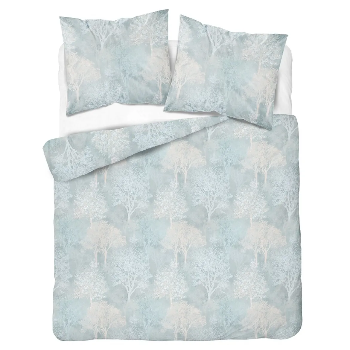 Komplet pościeli Home Satin z satyny bawełnianej jasnoniebieska 160x200 w leśny wzór