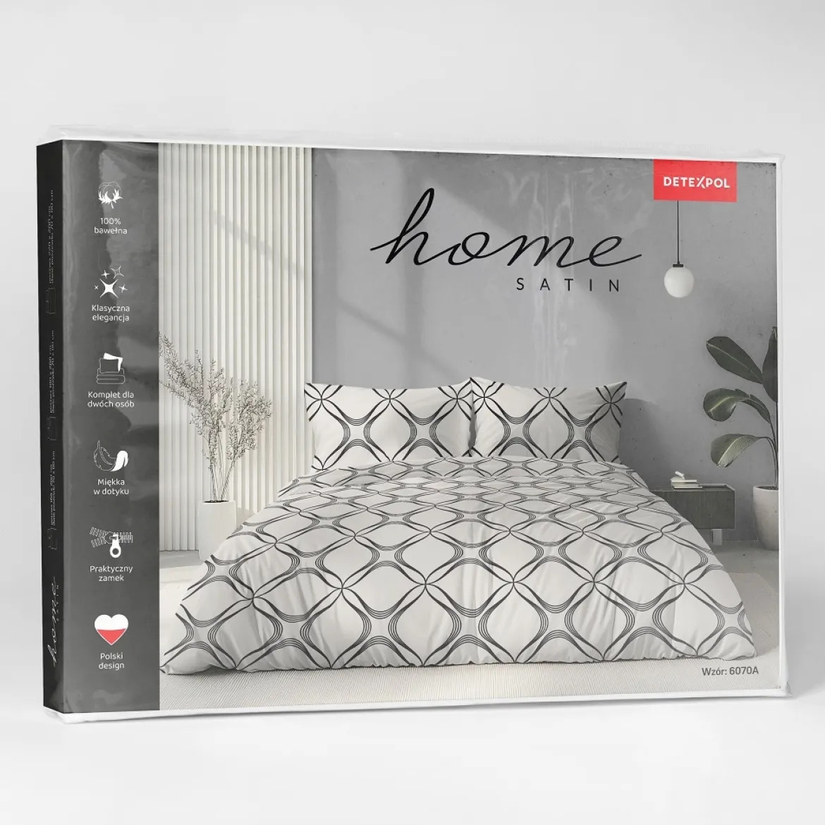 Komplet pościeli Home Satin z satyny bawełnianej kremowej 160x200 w geometryczny wzór