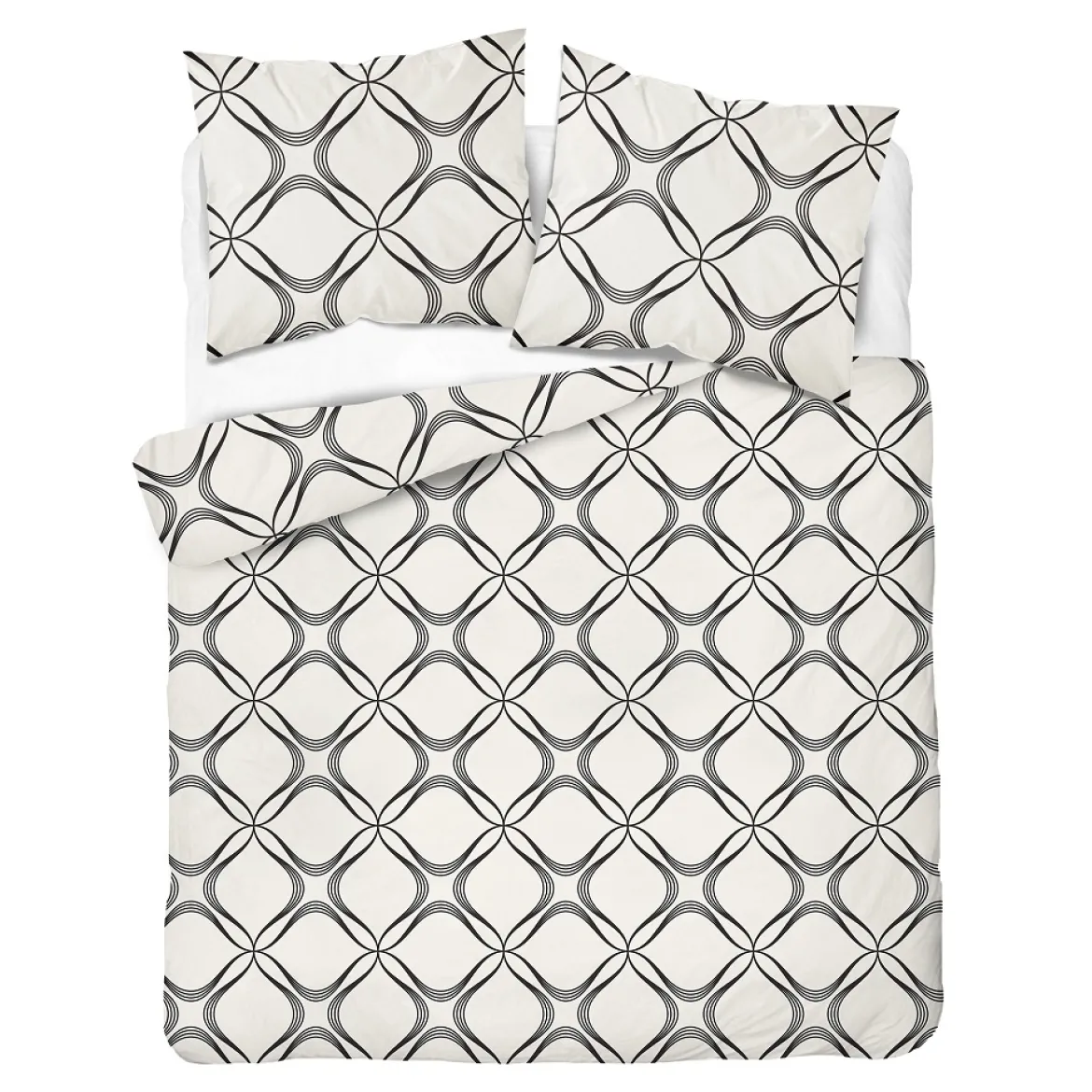 Komplet pościeli Home Satin z satyny bawełnianej kremowej 160x200 w geometryczny wzór