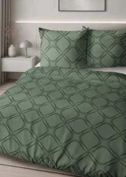 Komplet pościeli Home Satin z satyny bawełnianej oliwkowej 160x200 w geometryczny wzór