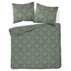 Komplet pościeli Home Satin z satyny bawełnianej oliwkowej 220x200 w geometryczny wzór