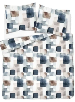 Komplet pościeli Home Satin z satyny bawełnianej 220x200 w geometryczną granatową mozaikę