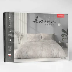 Komplet pościeli Home Satin z satyny bawełnianej beżowej 220x200 w leśny wzór
