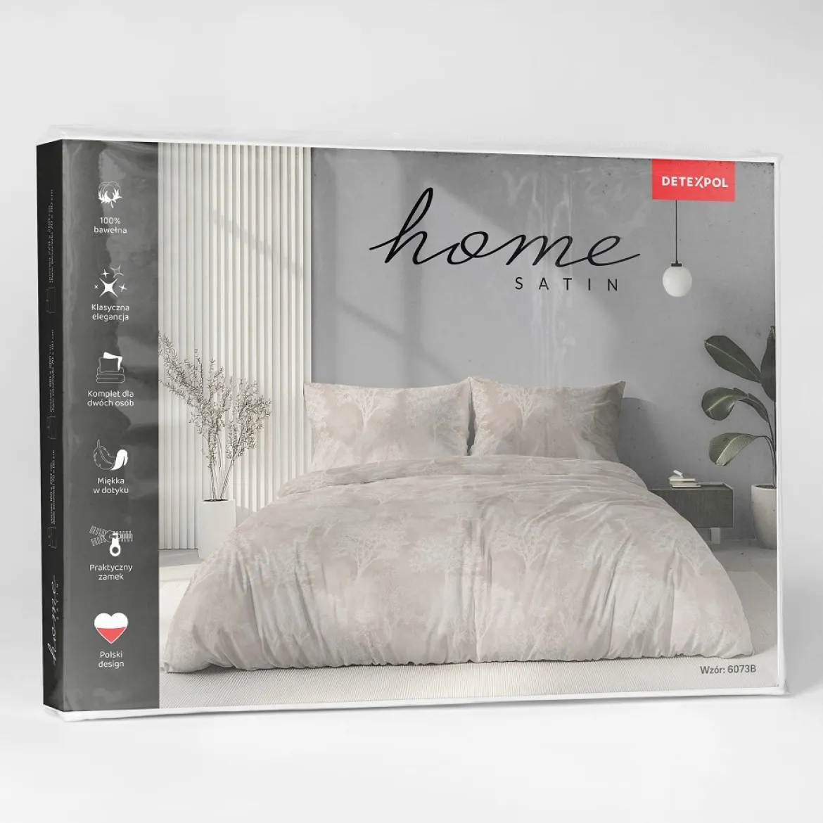 Komplet pościeli Home Satin z satyny bawełnianej beżowej 220x200 w leśny wzór