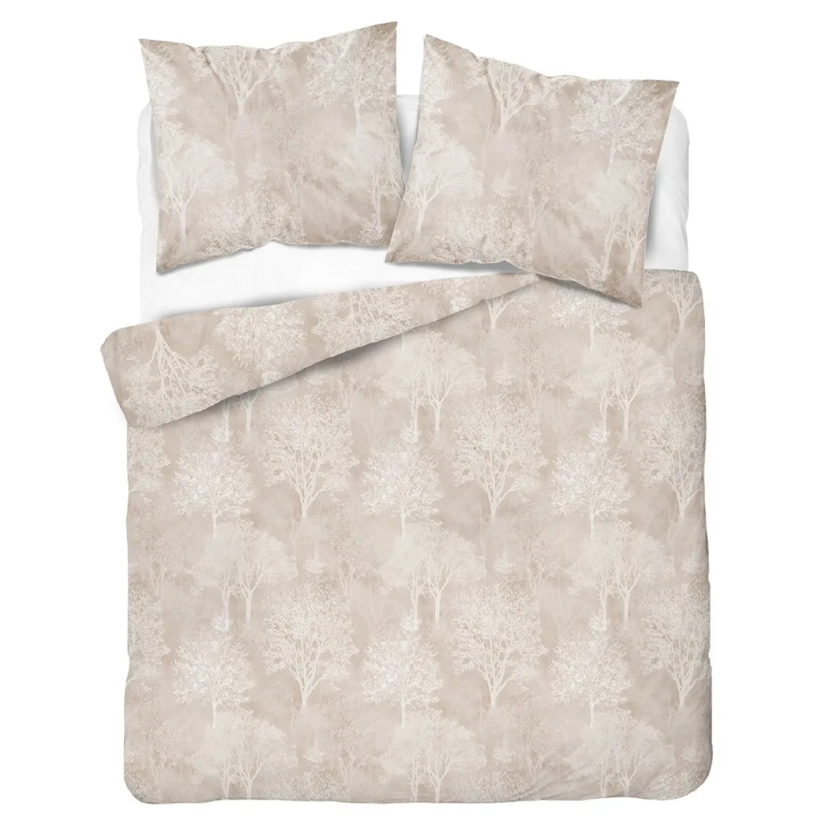 Komplet pościeli Home Satin z satyny bawełnianej beżowej 220x200 w leśny wzór