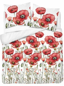 Komplet pościeli Home Satin z satyny bawełnianej 180x200 w czerwone maki