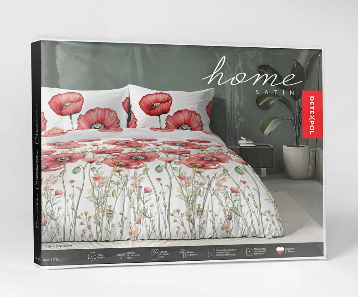 Komplet pościeli Home Satin z satyny bawełnianej 180x200 w czerwone maki