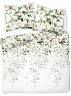 Komplet pościeli Home Satin z satyny bawełnianej 180x200 w motyw pudrowo różowego hibiskusa