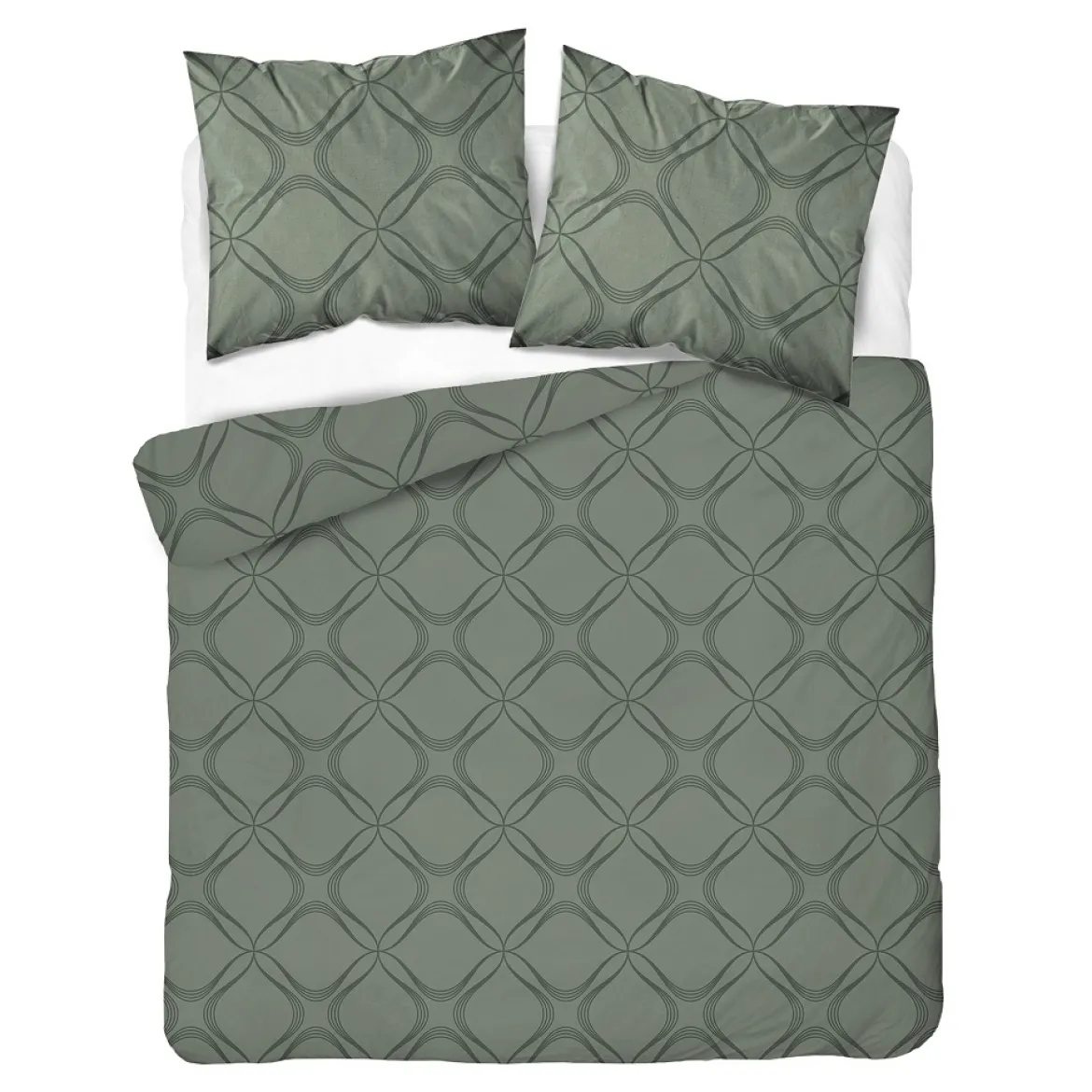 Komplet pościeli Home Satin z satyny bawełnianej oliwkowej 180x200 w geometryczny wzór