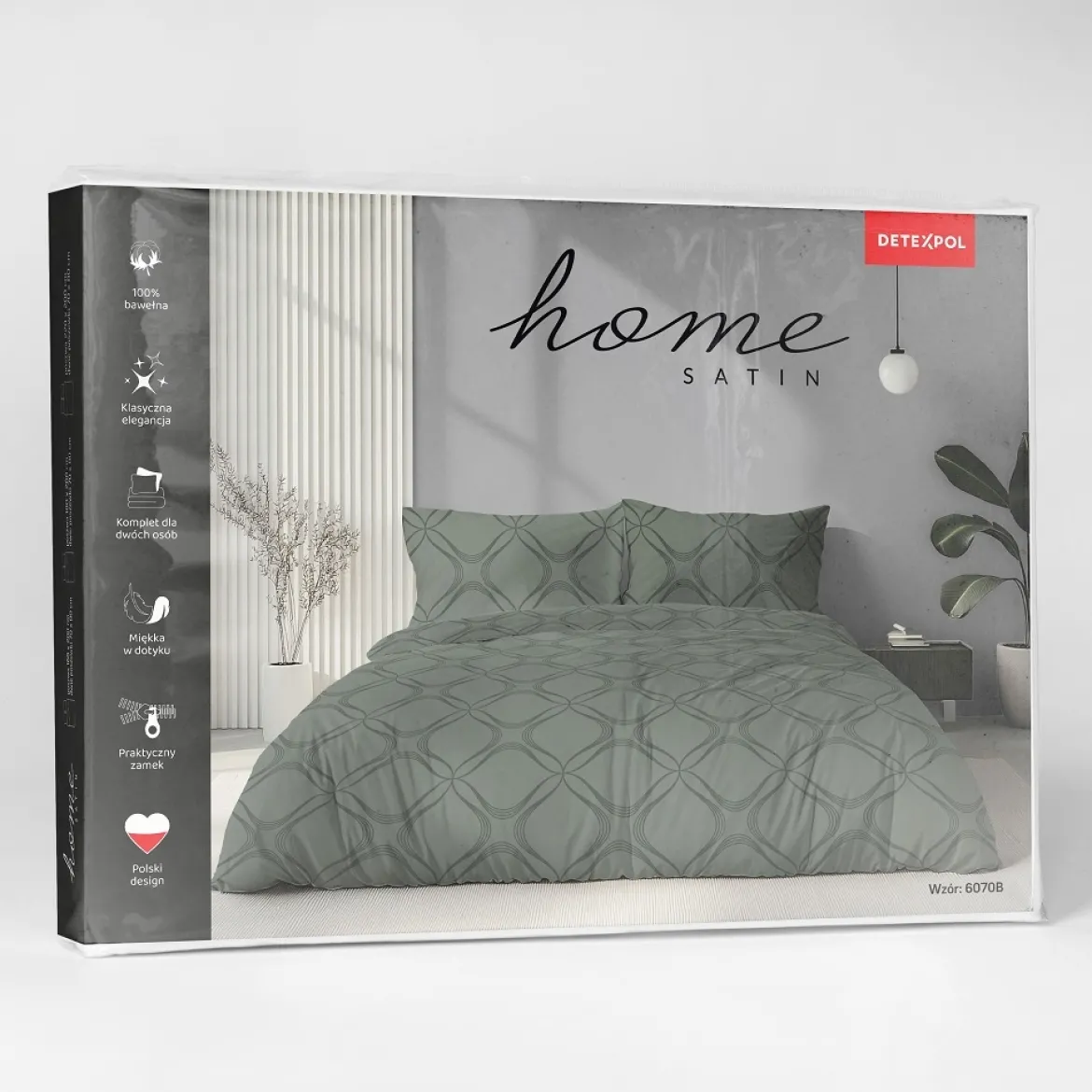 Komplet pościeli Home Satin z satyny bawełnianej oliwkowej 180x200 w geometryczny wzór