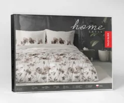 Komplet pościeli Home Satin z satyny bawełnianej 220x200 w ciemno beżowe kwiaty