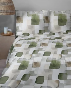 Komplet pościeli Home Satin z satyny bawełnianej 220x200 w geometryczną zieloną mozaikę