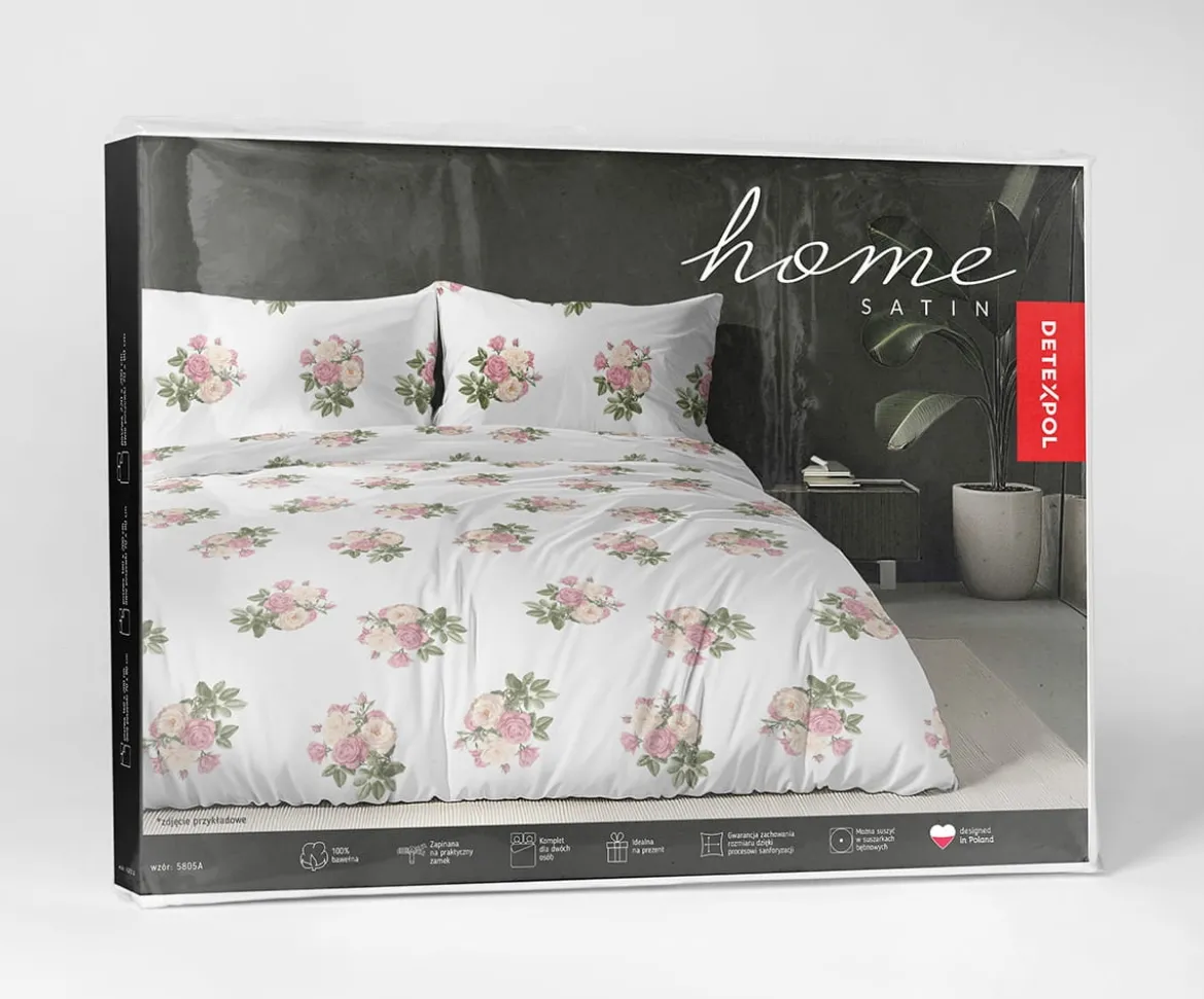 Komplet pościeli Home Satin z satyny bawełnianej 220x200 w różane bukiety