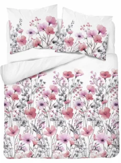 Komplet pościeli Home Satin z satyny bawełnianej 220x200 w różowe i fioletowe kwiaty